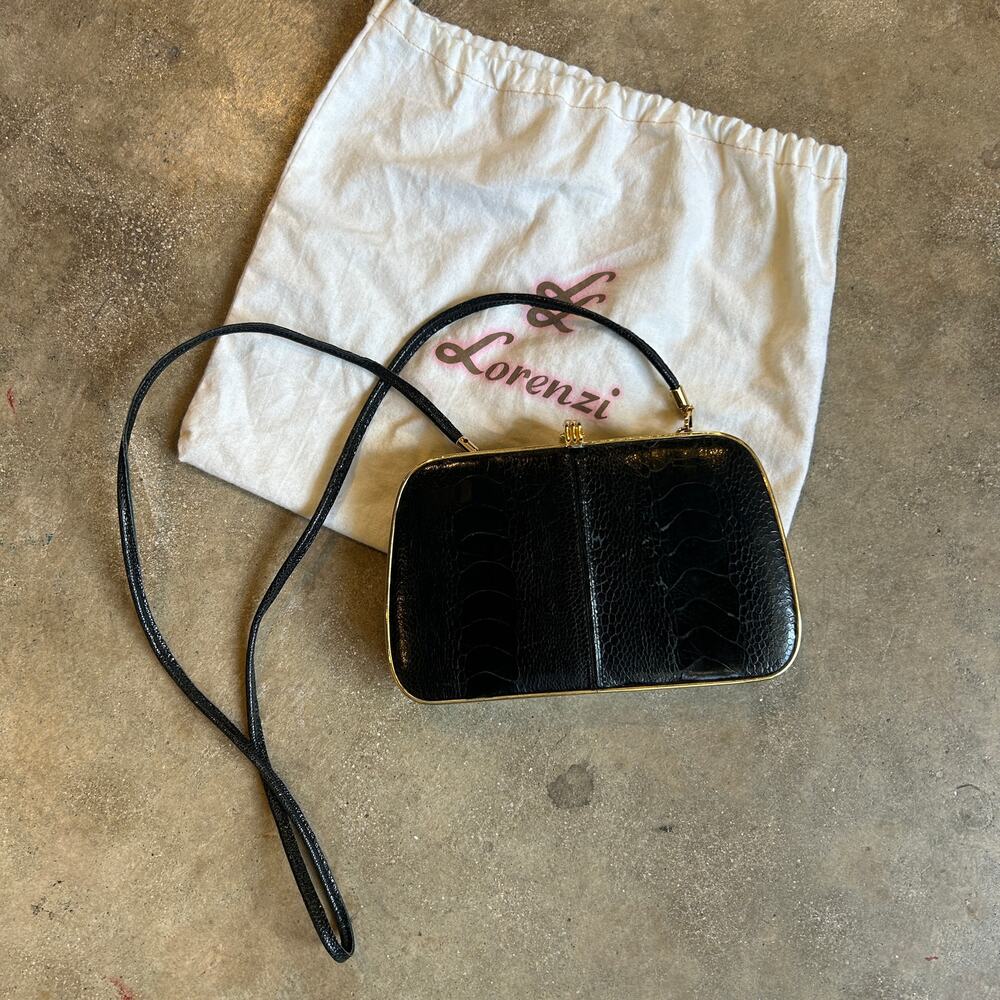 lorenzi black lizard leather convertible clutch